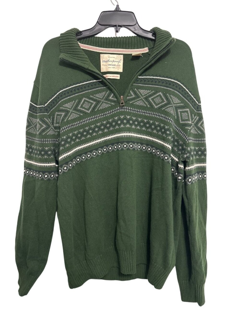 Weatherproof Vintage Green Fair Isle Half-Zip Cotton Sweater XL Holiday Style